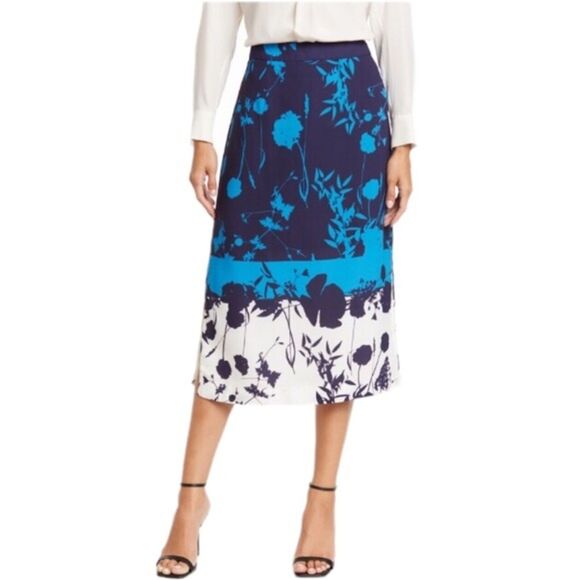 Ted Baker Selaah Bluebell Side Slit Midi Skirt Floral Vacation Date 2 US 0 TB - Picture 1 of 13
